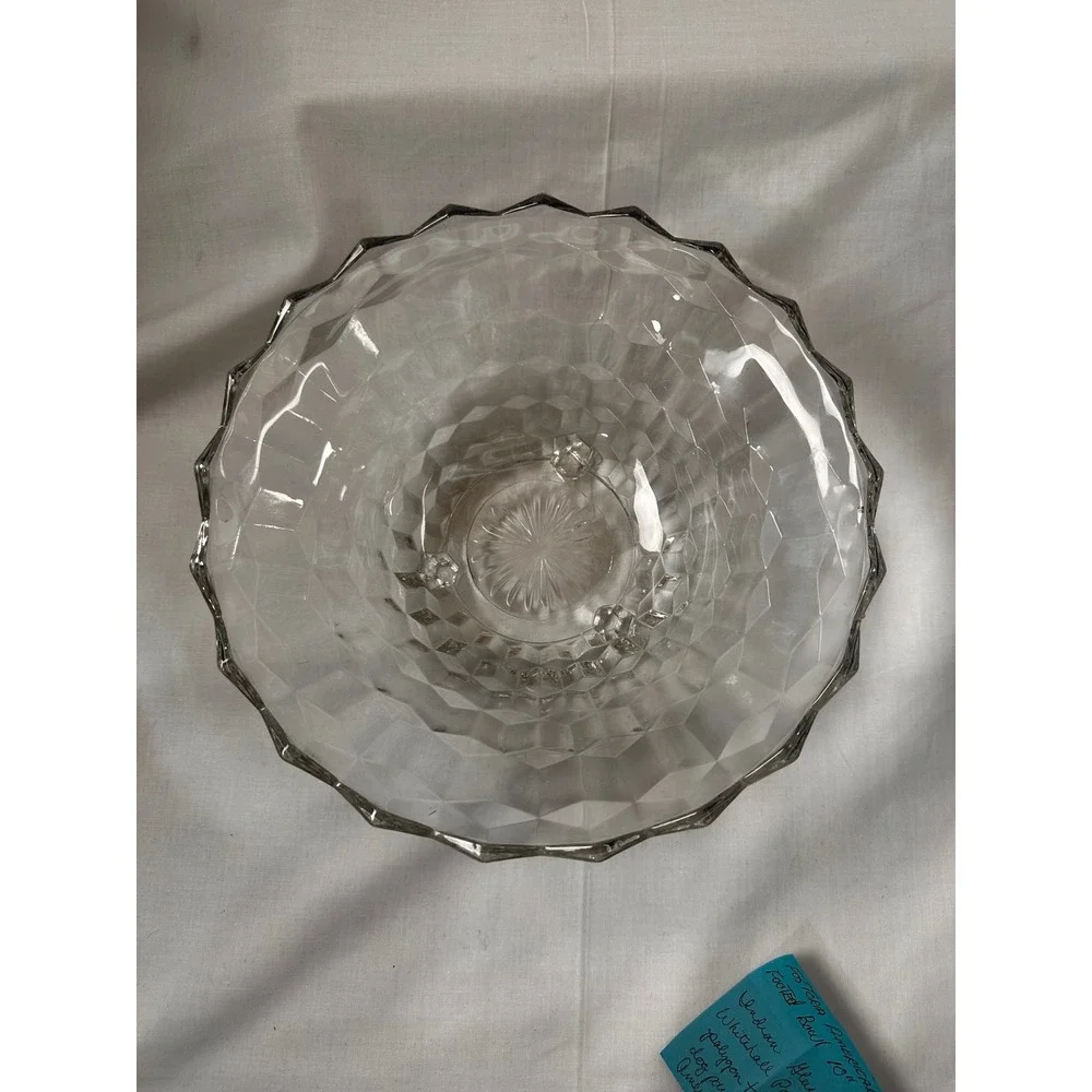 Indiana Glass Whitehall Clear Footed Bowl 10 Inch Cubist‎ Geometric Vintage